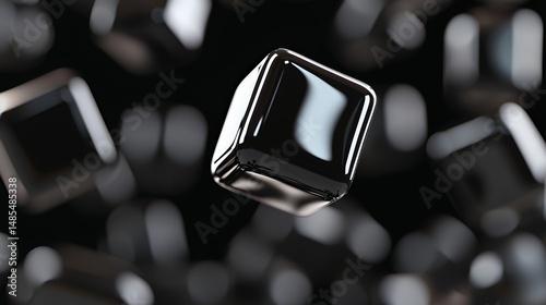 Floating Reflective Cubes on Black Background