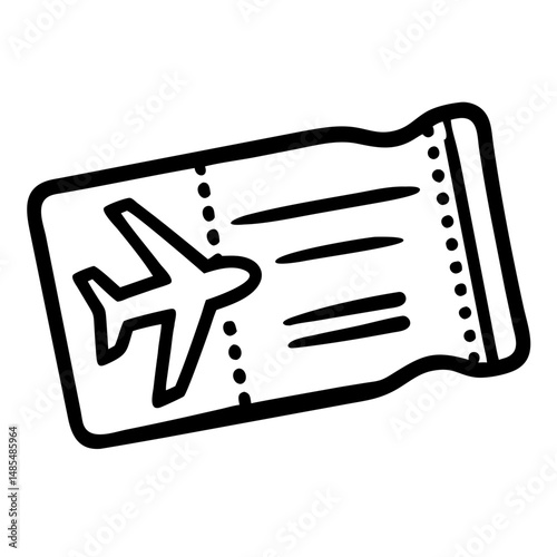 Travel ticket icon with airplane illustration on a transparent background  