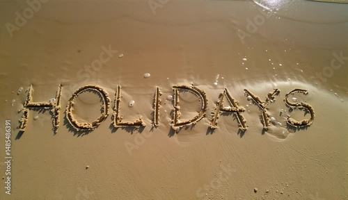 text holiday on the sand and wave, motion summer background