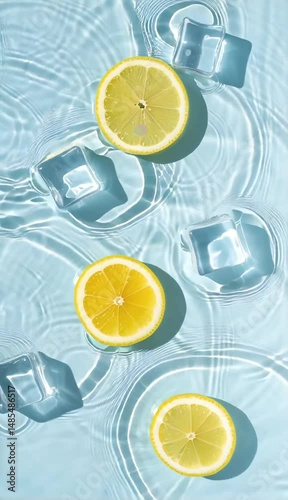 glass of water with lemon, summer background