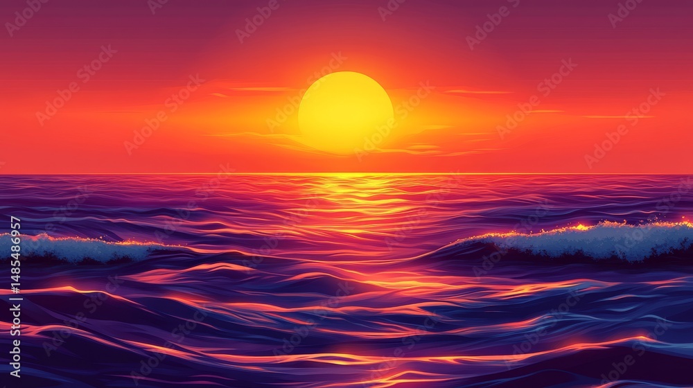 Obraz premium The scene features an abstract orange and pastel sky with sunlight and a landscape