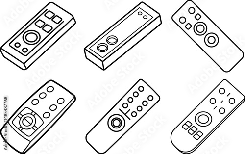 Set of remote control outline coloring book page line art vector illustration