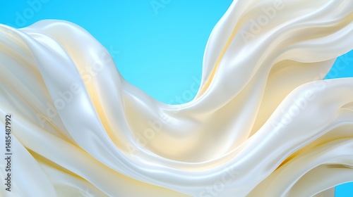 Flowing Silk Fabric Abstract on Blue Background
