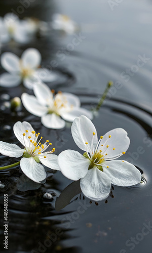 White flowers floating on dark water