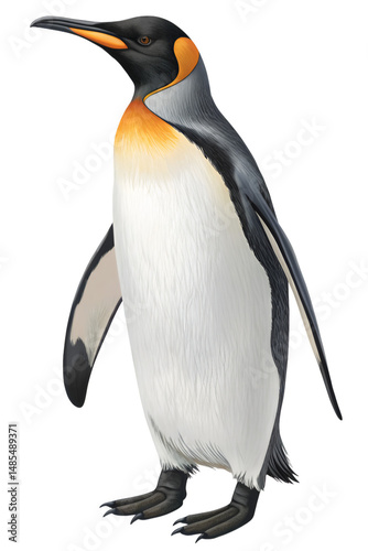Realistic king penguin standing upright
