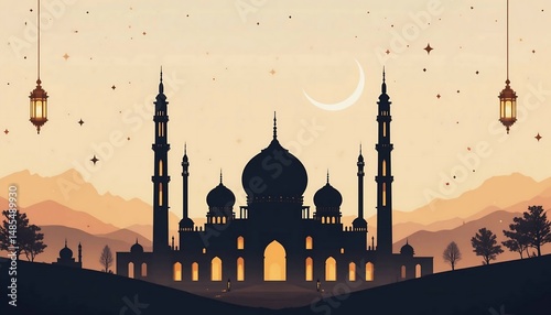 Istanbul sunset silhouettes the mosque minarets, a landmark of Turkish architecture and religion in the vibrant city