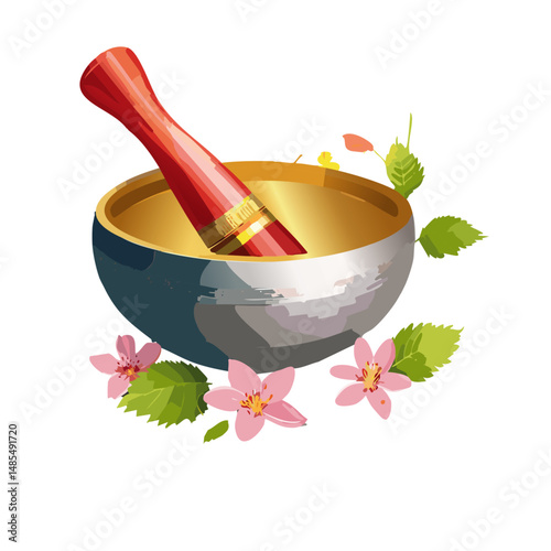 Japanese traditional singing bowl vector icon zen graphic design