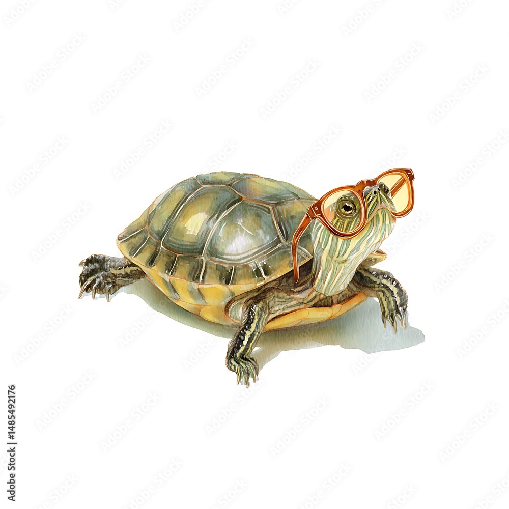 Fototapeta premium A Studious Turtle Wearing Glasses, Illustration.