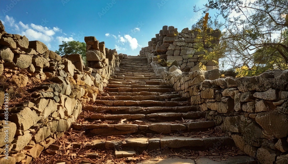 Fototapeta premium Escalera de piedra antigua en ruinas derruidas