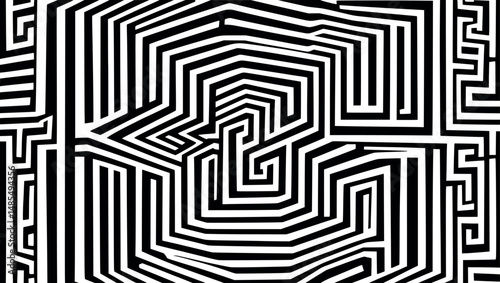 Optical illusion maze engraving pattern in abstract vintage style