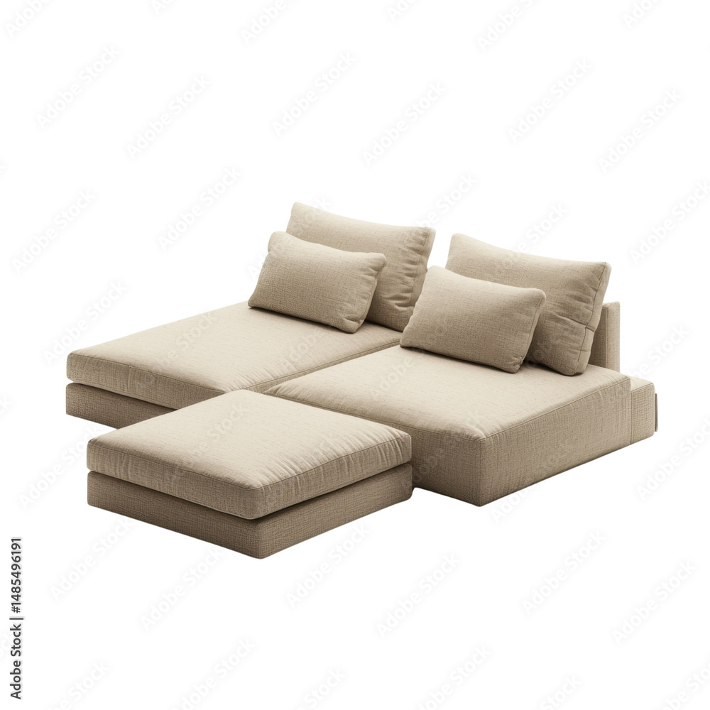 Obraz premium Modern Minimalist Beige Sofa with Cushions for Contemporary Living