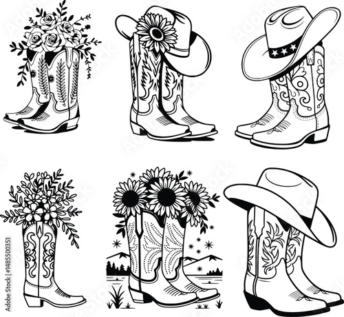 Cowboy Boots With Flowers SVG File