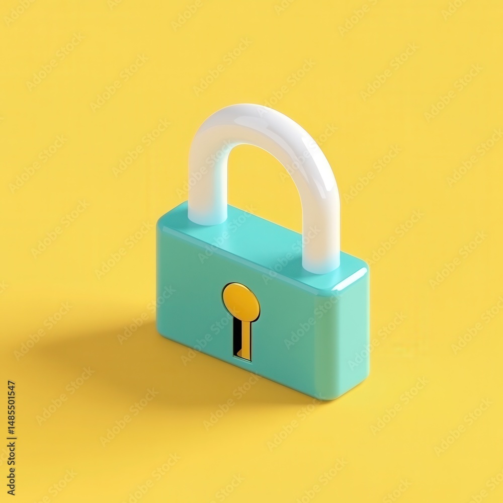 A teal padlock icon on a yellow background A teal padlock icon on a yellow background
