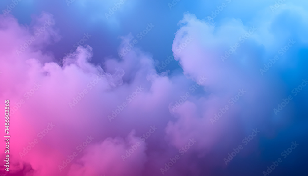 Obraz premium Enigmatic swirling mist. Ethereal color haze. Flowing paint fusion. Ominous tempest sky. Indigo violet luminous fog cloud ripple abstract art backdrop with open space., angled photoshot. with white 