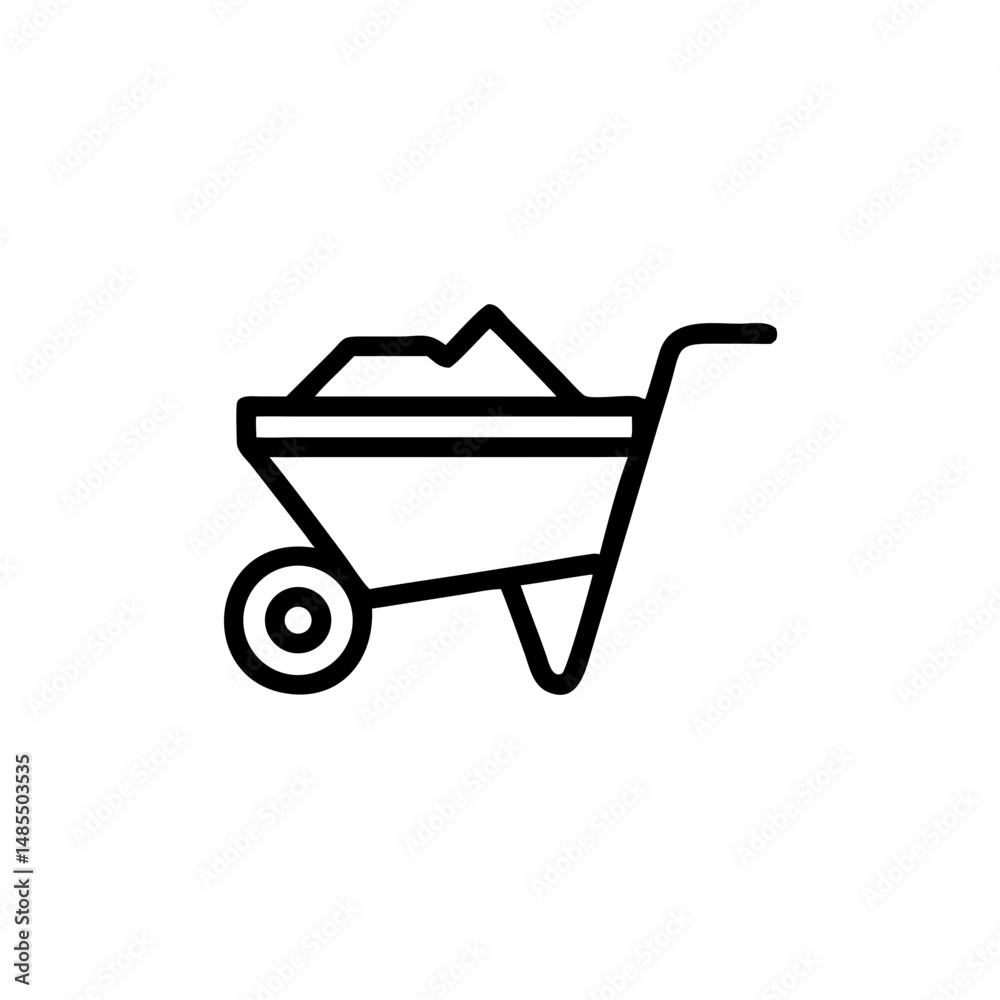 Outline of a wheelbarrow filled with dirt in minimalist style Outline of a wheelbarrow filled with dirt in minimalist style