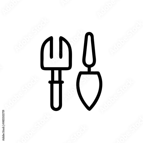 Garden tools including a hand fork and trowel in simple design  