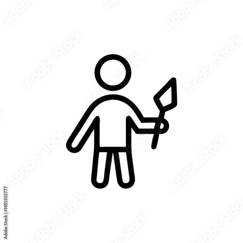 Minimalistic black figure of a person holding a spear  
