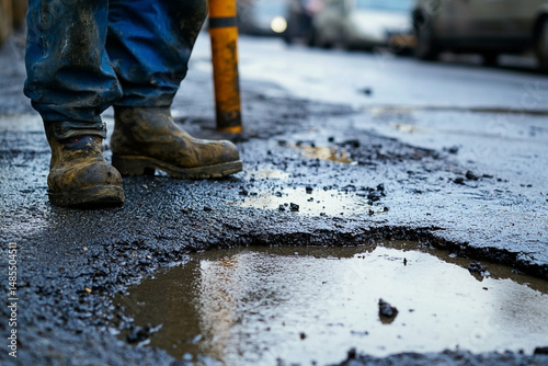 Pothole repair reflecting the hard work and urban road maintenance process