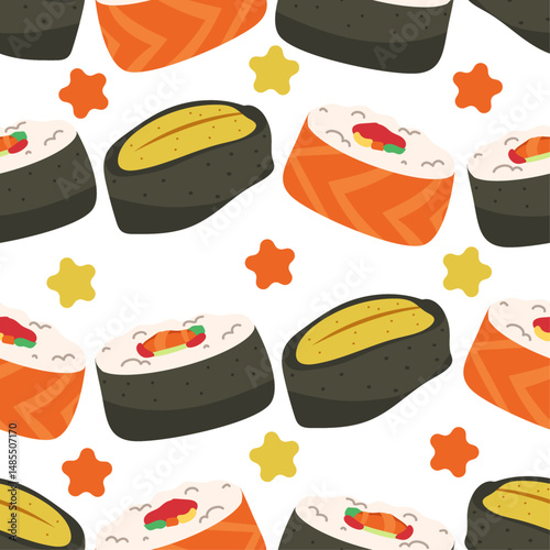 Colorful Sushi Roll Pattern with Star Decorations