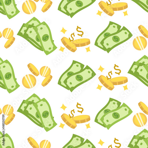 Pattern of Monetary Symbols and Gold Bars on Transparent Background