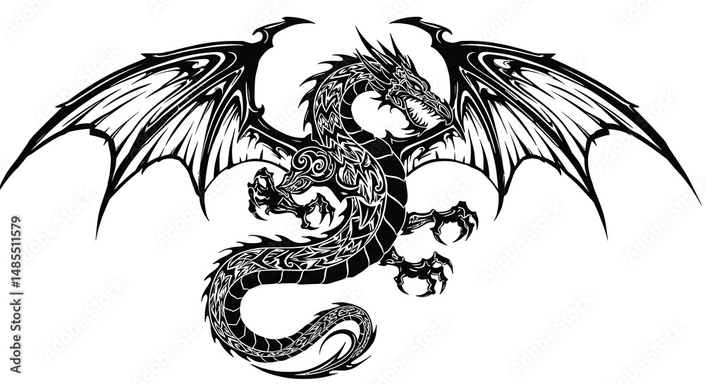 Fototapeta premium Celestial Dragon: Ink & Bone