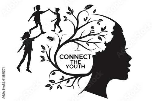 Connect the Youth Yoga Silhouette Vector Empowering Young Minds Through Yoga