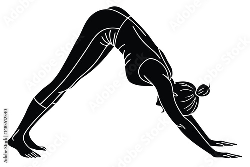 Downward Dog Yoga Silhouette Vector Classic Pose and Fitness Illustration
