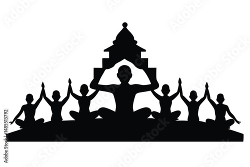 Mass Yoga Silhouette Vector Group Fitness and Meditation Illustration