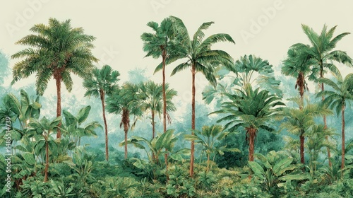 Lush Tropical Paradise: A Serene Escape into a Verdant Palm Grove