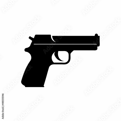 "Minimal black silhouette of a compact pistol with a squared-off design, centered on white background."
