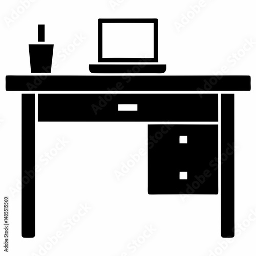 Office desk icon black vector on white background.
