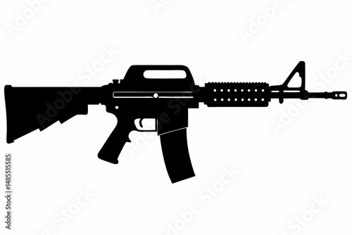 "Simple black silhouette of an M16-style rifle with bayonet attachment, minimal design on white."
