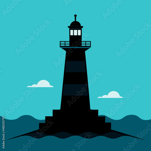 make a black lighthouse alone on the ocean make all black
