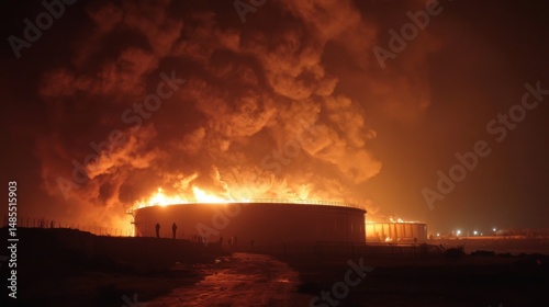 Tank Farm Engulfed in Flames Causes Environmental Disaster with Visible Smoke Plume and Safety Concerns