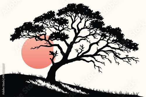Sunrise Tree Yoga Silhouette Vector   T-Shirt Design for Meditation and Nature