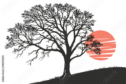 Sunrise Tree Yoga Silhouette Vector   T-Shirt Design for Meditation and Nature