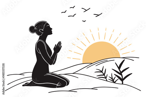 Sunrise Tree Yoga Silhouette Vector   T-Shirt Design for Meditation and Nature