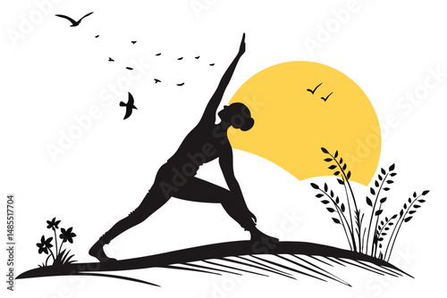Sunrise Tree Yoga Silhouette Vector   T-Shirt Design for Meditation and Nature