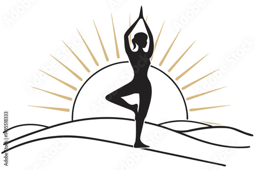 Sunrise Tree Yoga Silhouette Vector   T-Shirt Design for Meditation and Nature