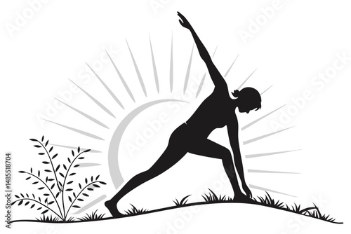 Sunrise Tree Yoga Silhouette Vector   T-Shirt Design for Meditation and Nature