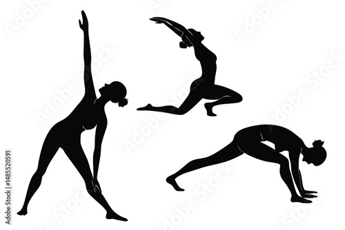 3D Abstract Yoga Characters Silhouette Vector – Futuristic Meditation Illustration