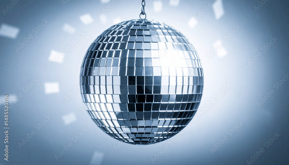 Fototapeta premium Shiny silver disco ball with mirrored squares. Party and dance concept.