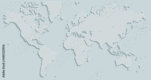 A white, three-dimensional world map. The composition is centered on Europe.