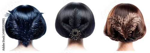 Stylish Hair Designs with Decorative Elements on Transparent Background