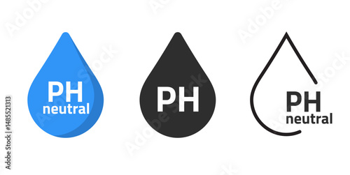 Ph neutral free icon vector graphic in water drop set, potential of hydrogen line stroke simple sign symbol pictogram solid silhouette image clip art
