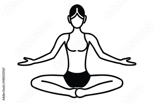 Breathing Control Yoga Silhouette Vector   Pranayama Meditation Pose Illustration