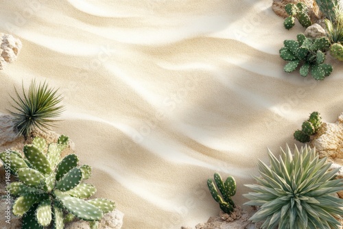 Desert Landscape Textured Sand Dunes with Succulents and Cacti