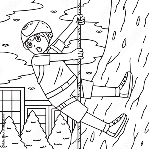 Bouldering Boy Looking Down from a Climb Coloring 