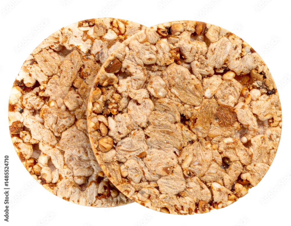 Two buckwheat crispbreads overlapping on transparent background Two buckwheat crispbreads overlapping on transparent background