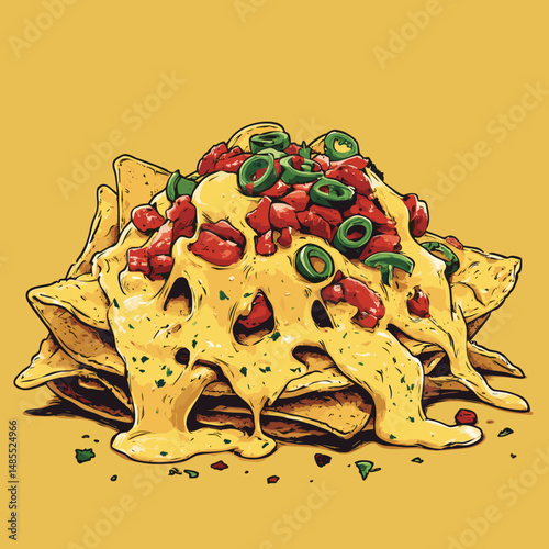 Delicious nachos topped with colorful veggies